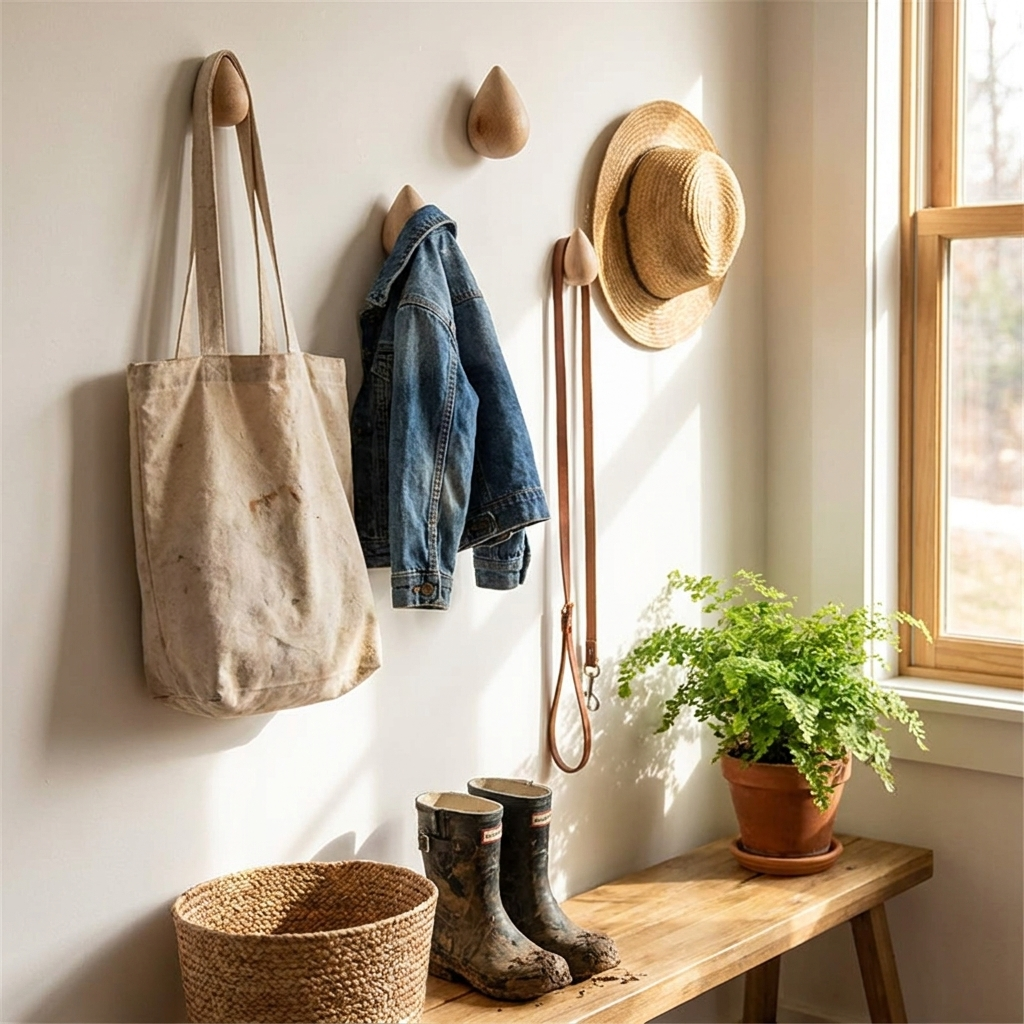 Beech Wood Water-Drop Wall Coat Hook lifestyle
