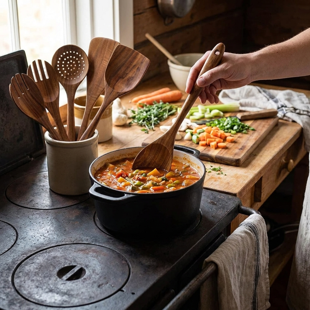 6-Piece Natural Wooden Utensils Set lifestyle