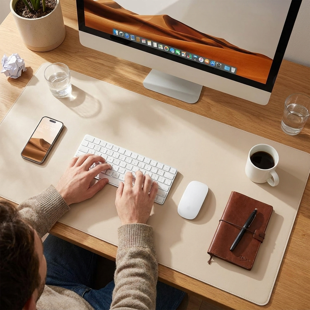 Dual-Sided Leather Desk Mat lifestyle