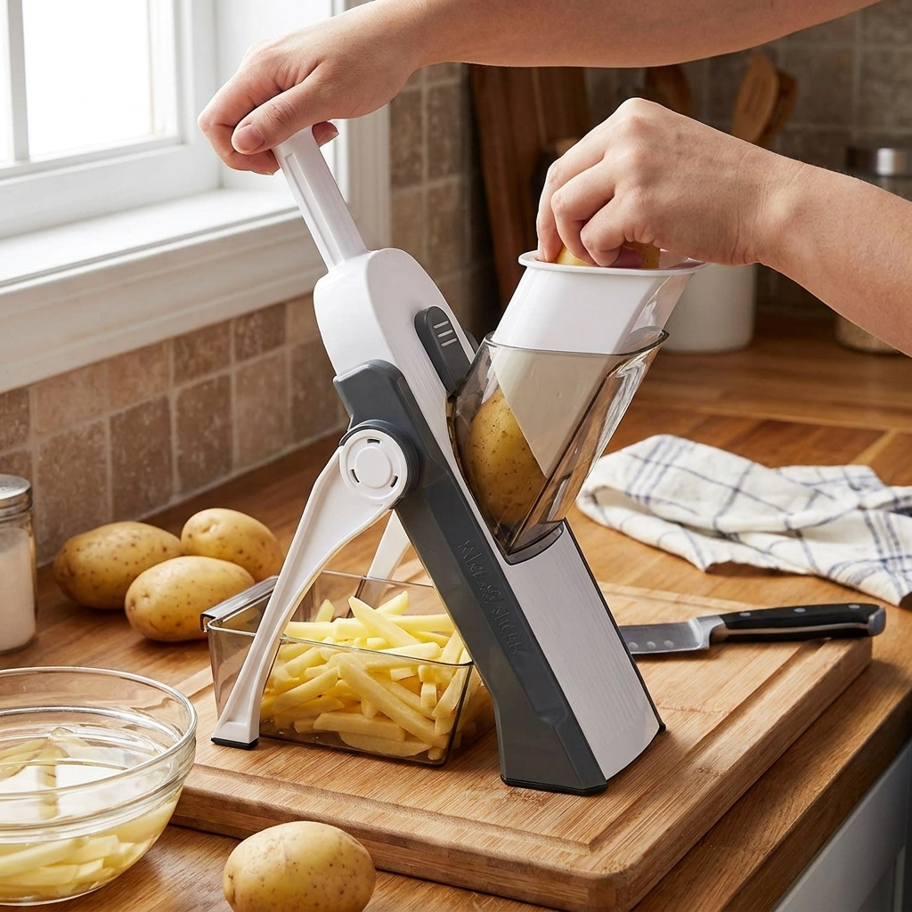 Adjustable Kitchen Slicer with Container lifestyle