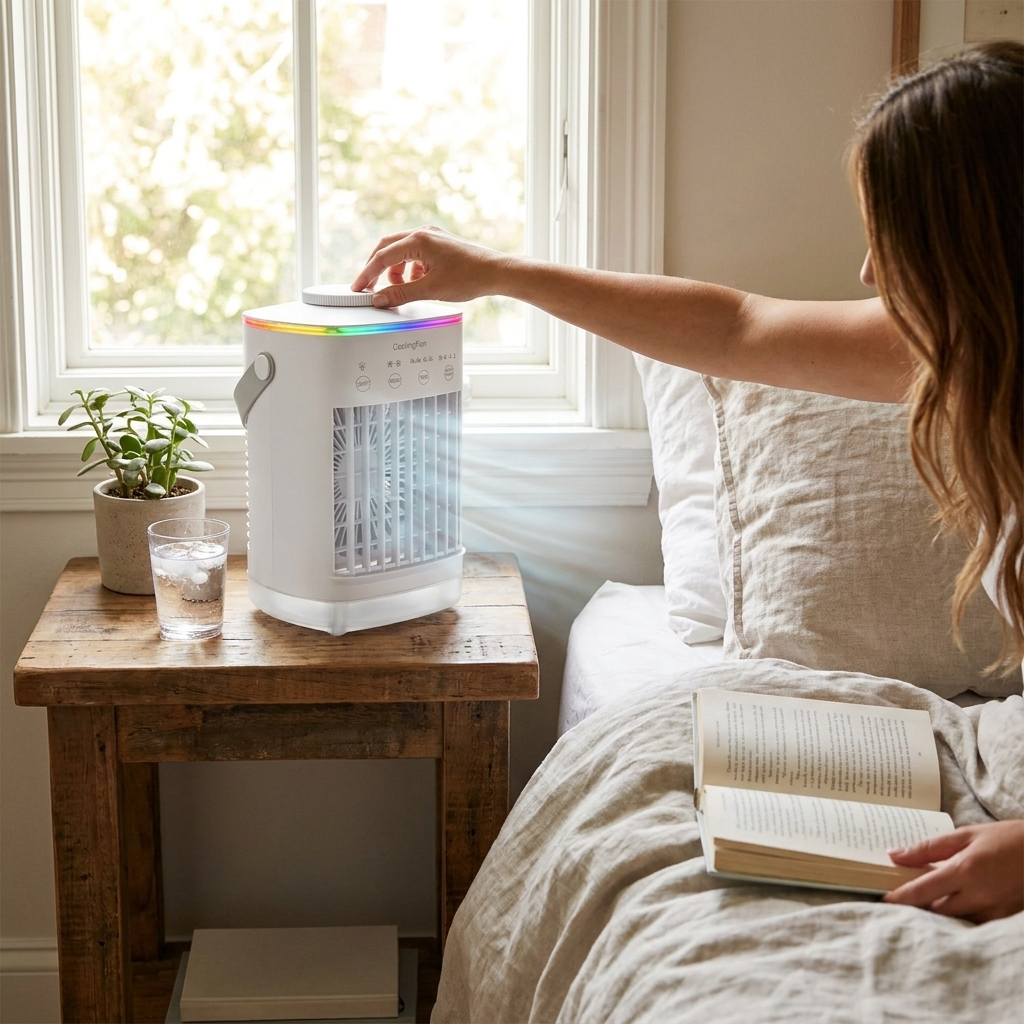 Mini Portable Air Cooler Humidifier LED lifestyle