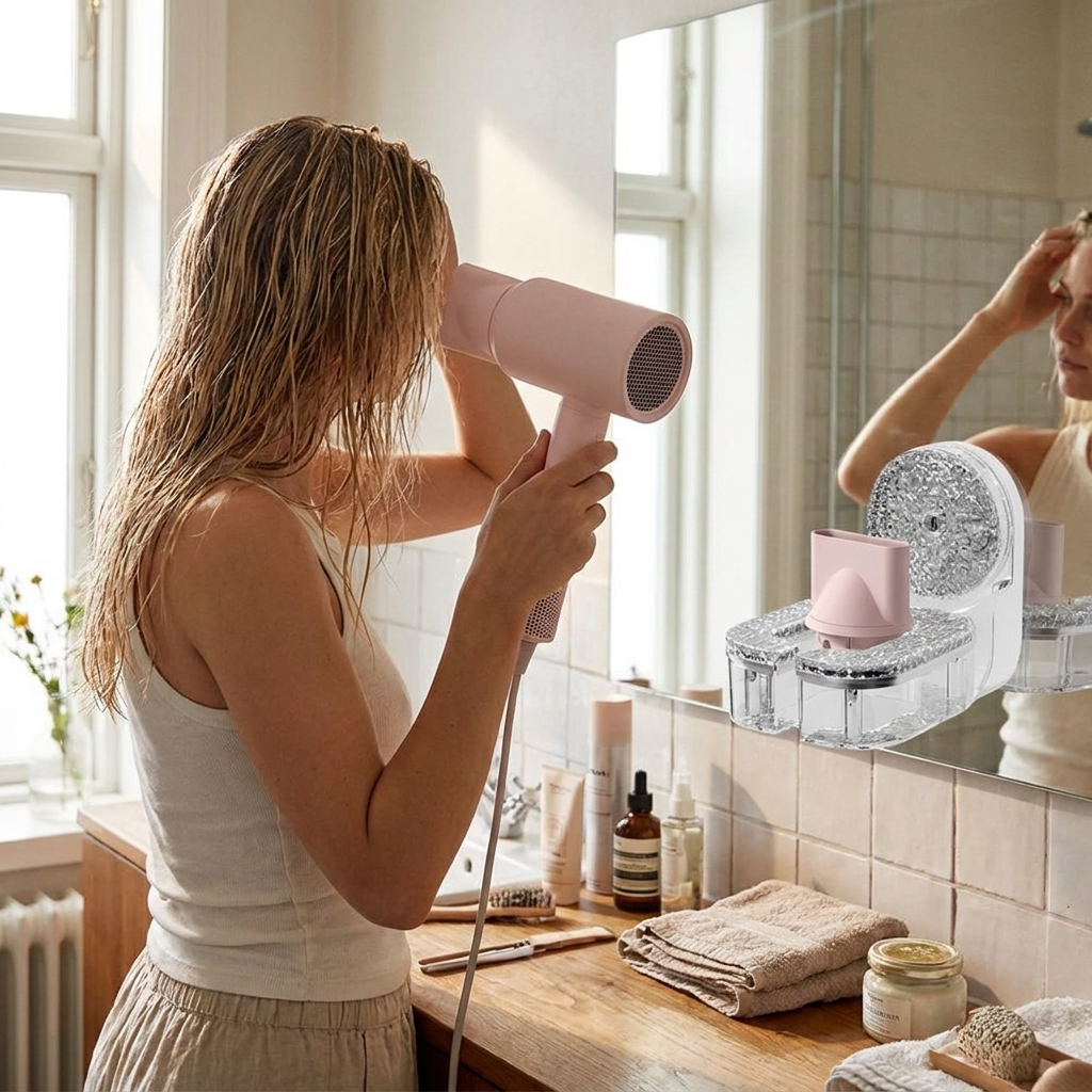 Wall-Mounted Hair Dryer Holder lifestyle