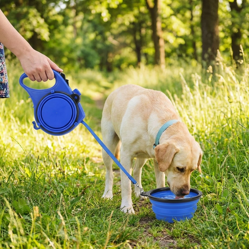 4-in-1 Dog Leash with Water Bottle & Bowl lifestyle