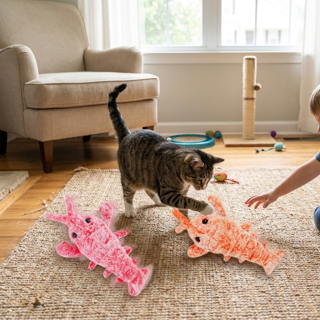 Electric Jumping Shrimp Pet Toy lifestyle