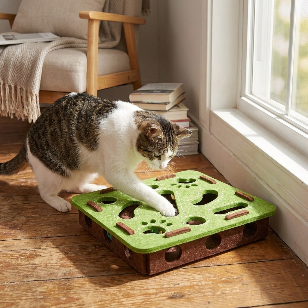 Felt Interactive Cat Puzzle Toy Box lifestyle