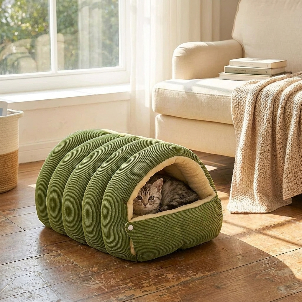 Washable Closed-Off Winter Cat Bed lifestyle