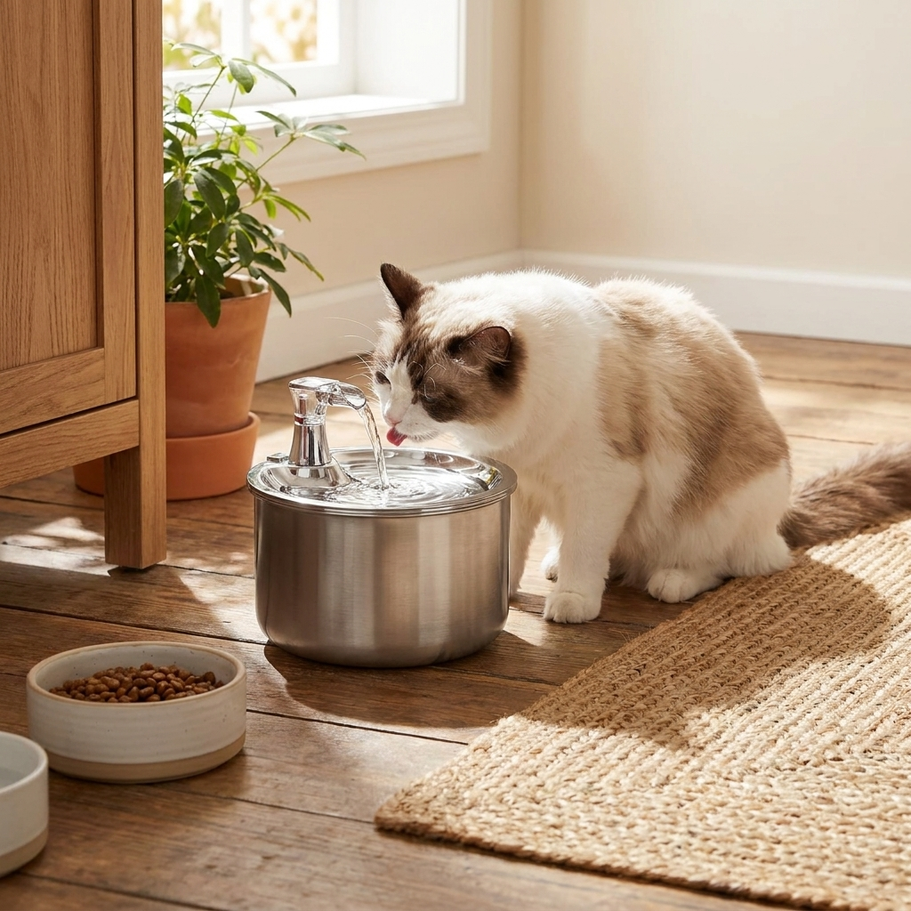 Stainless Steel Cat Water Fountain lifestyle