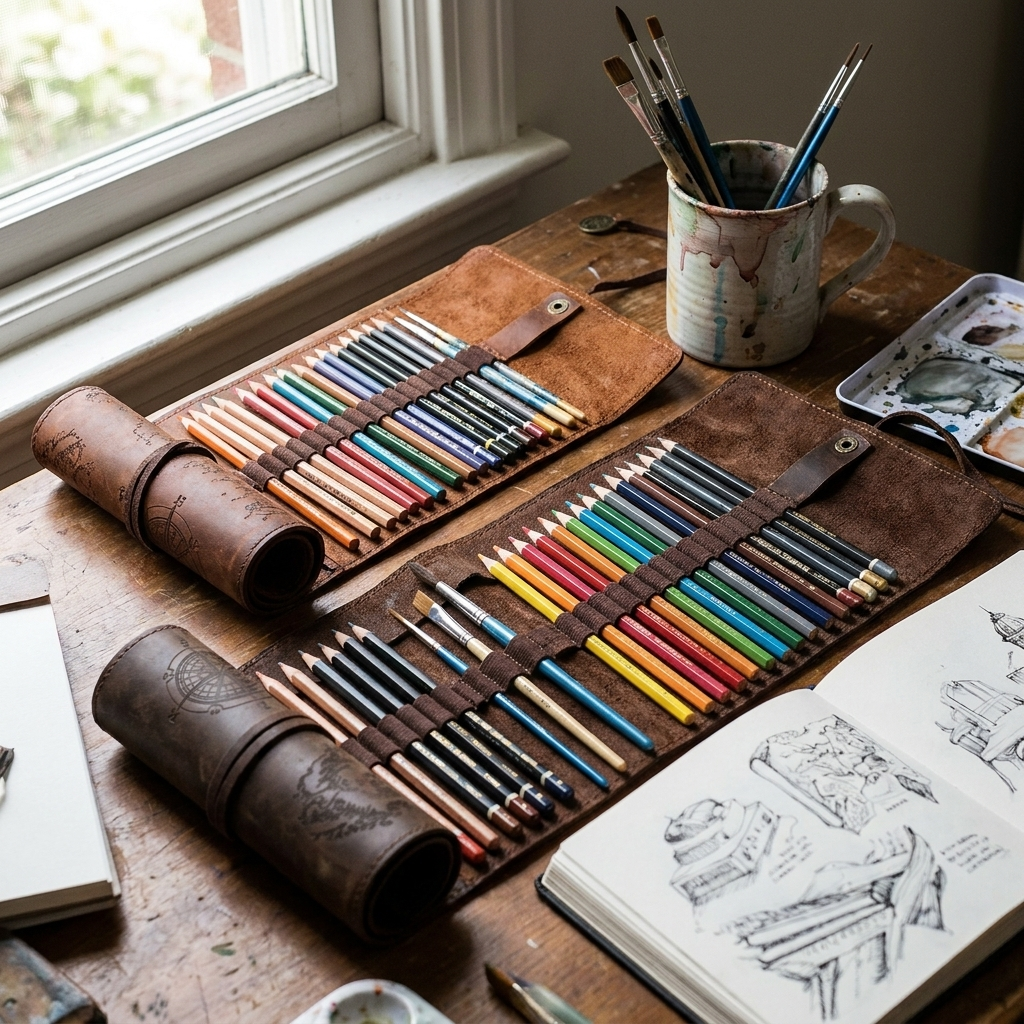 Vintage Leather Pencil Case lifestyle