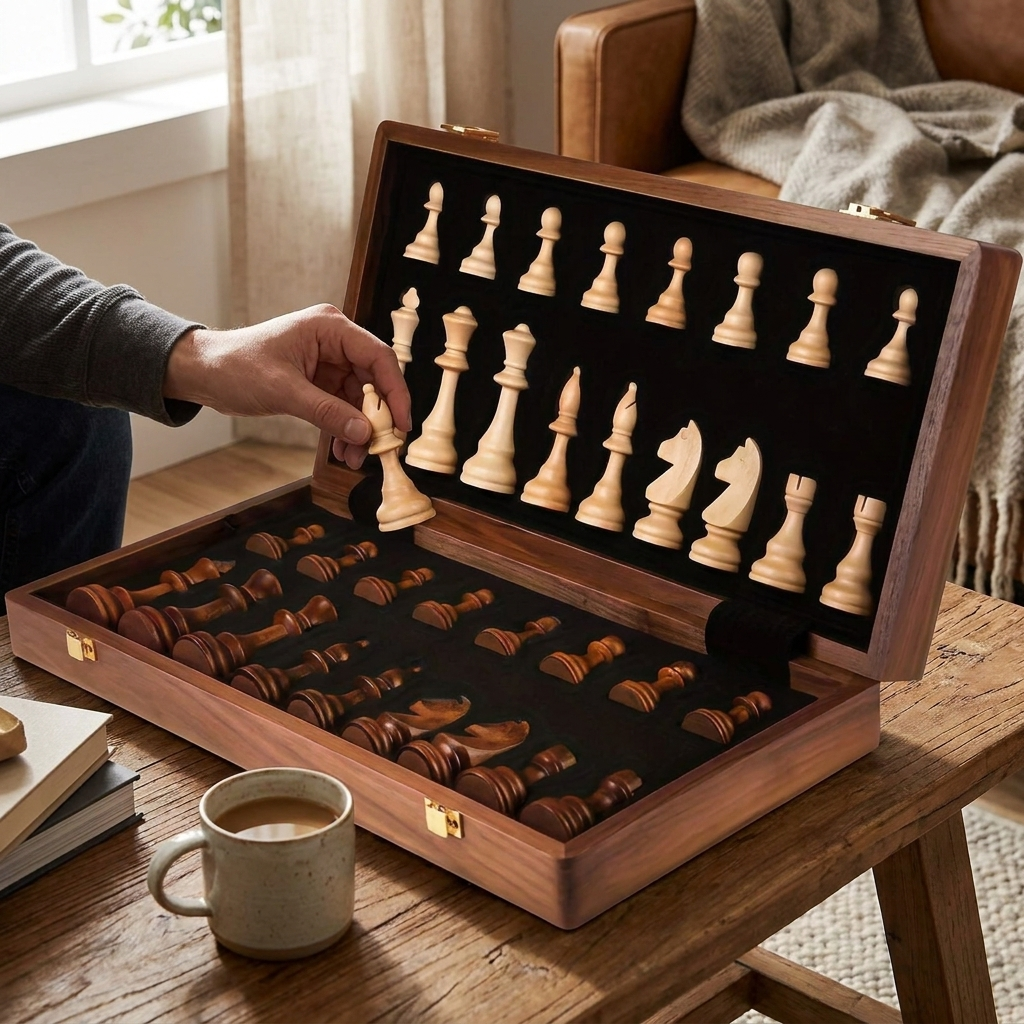 Handcrafted Wooden Chess Set lifestyle