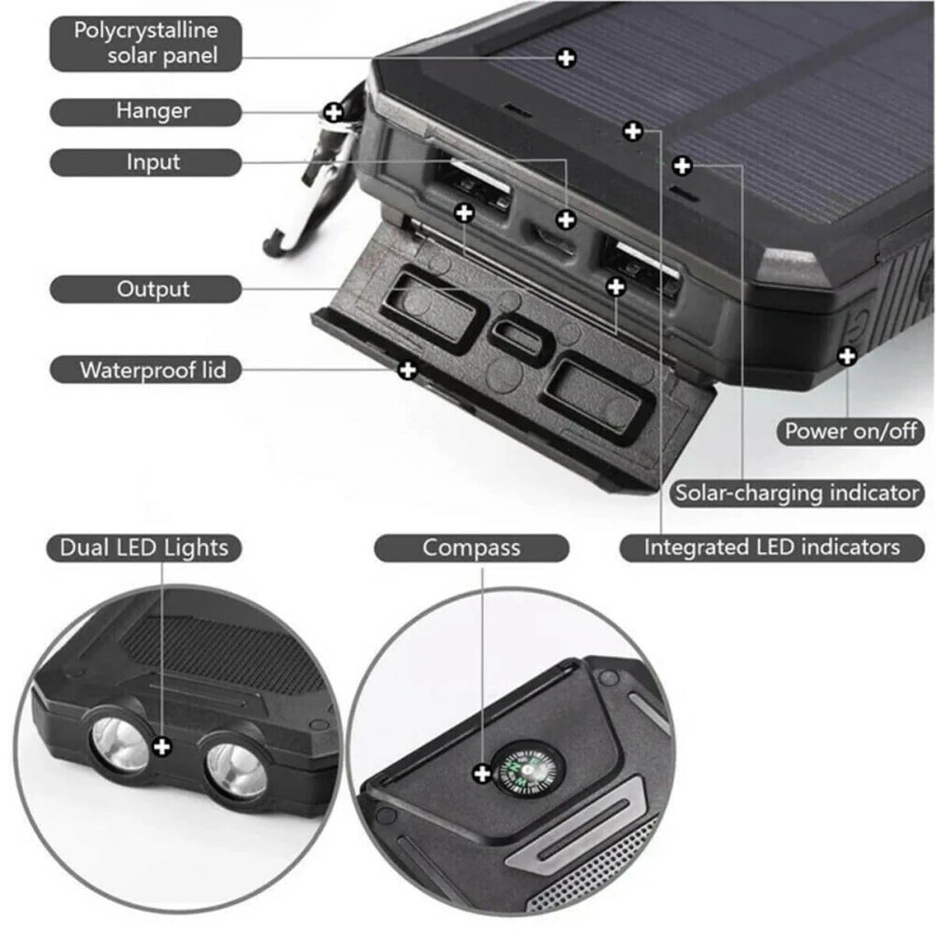 Solar Waterproof Power Bank with LED