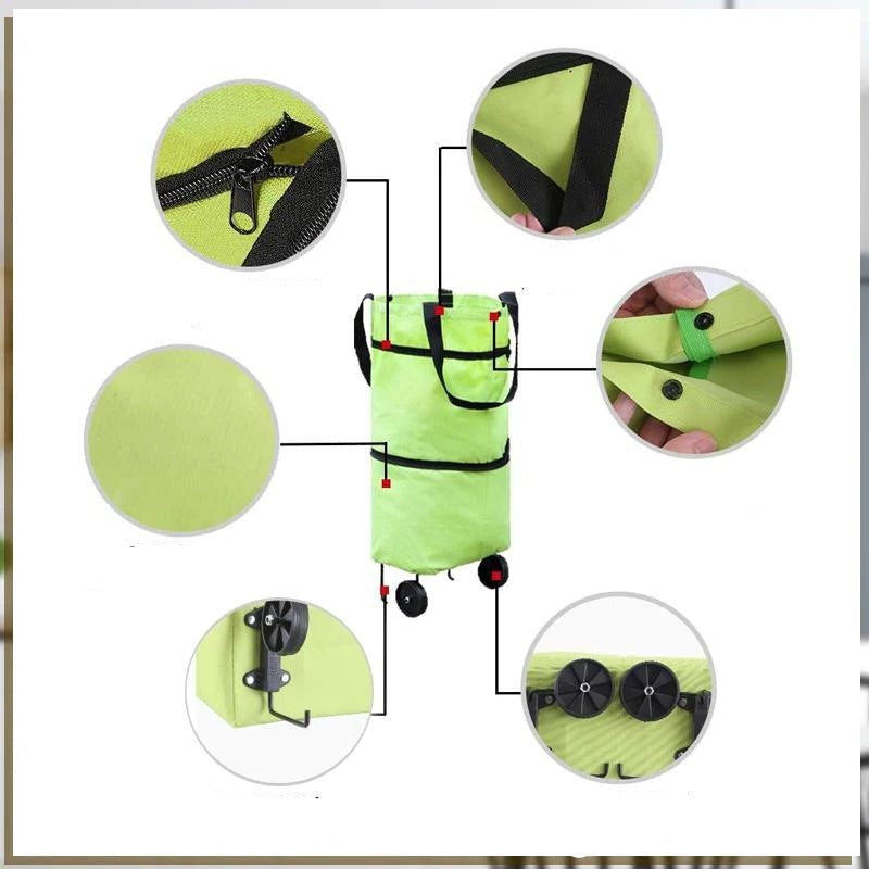 2-in-1 Foldable Shopping Cart Bag with Wheels