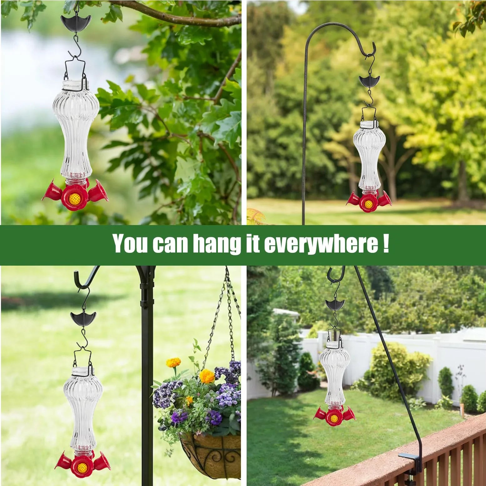 Glass Hummingbird Feeder with Ant Moat