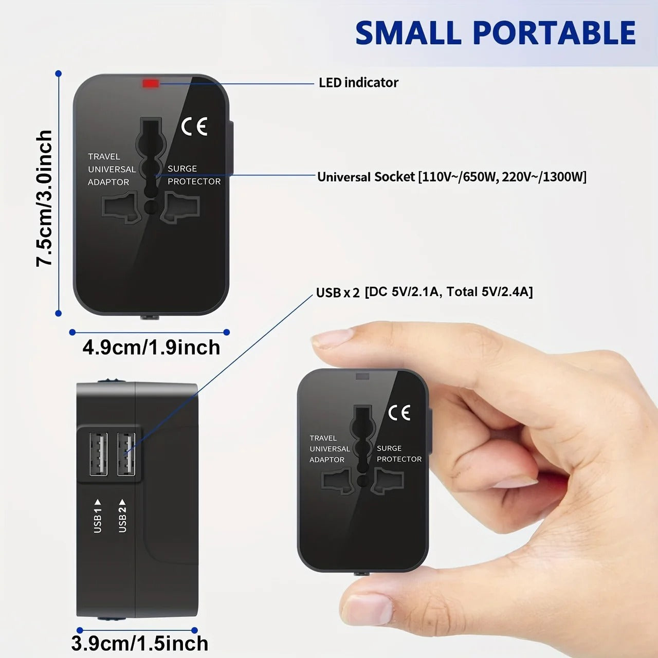 Worldwide Travel Adapter with Dual USB