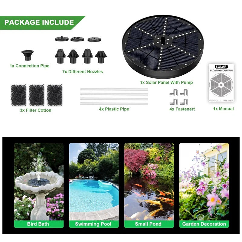 Solar Fountain Pump with 60 LED Lights