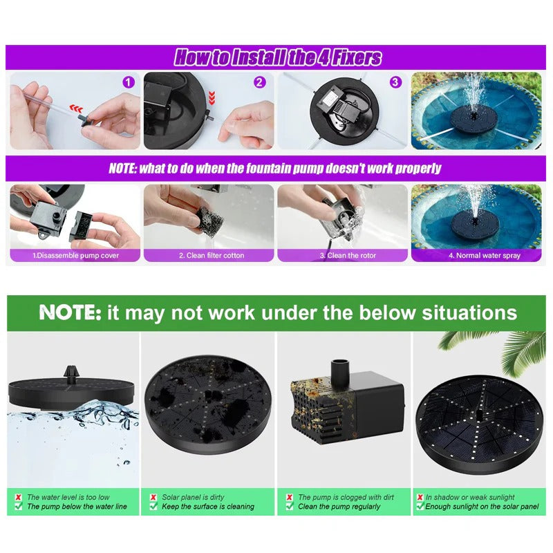 Solar Fountain Pump with 60 LED Lights