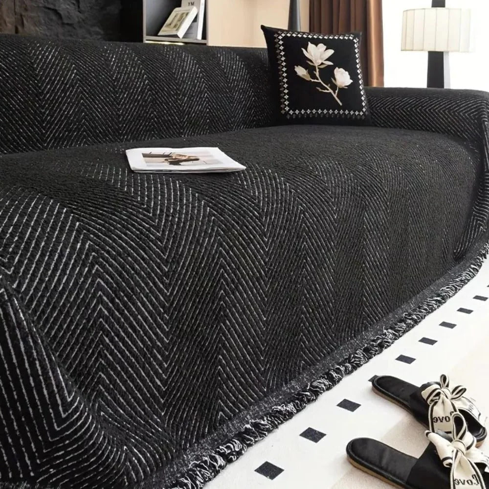 Stretch Herringbone Striped Couch Cover