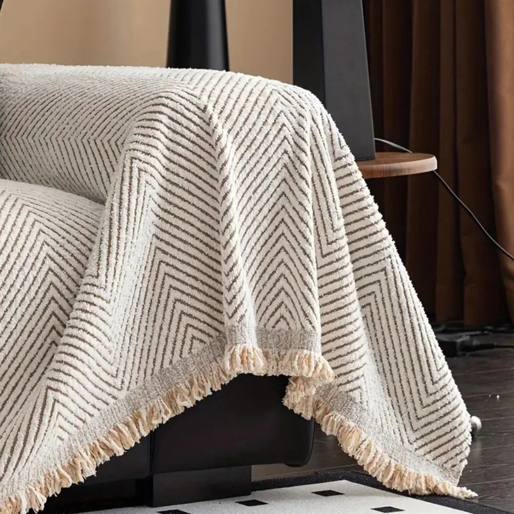Stretch Herringbone Striped Couch Cover