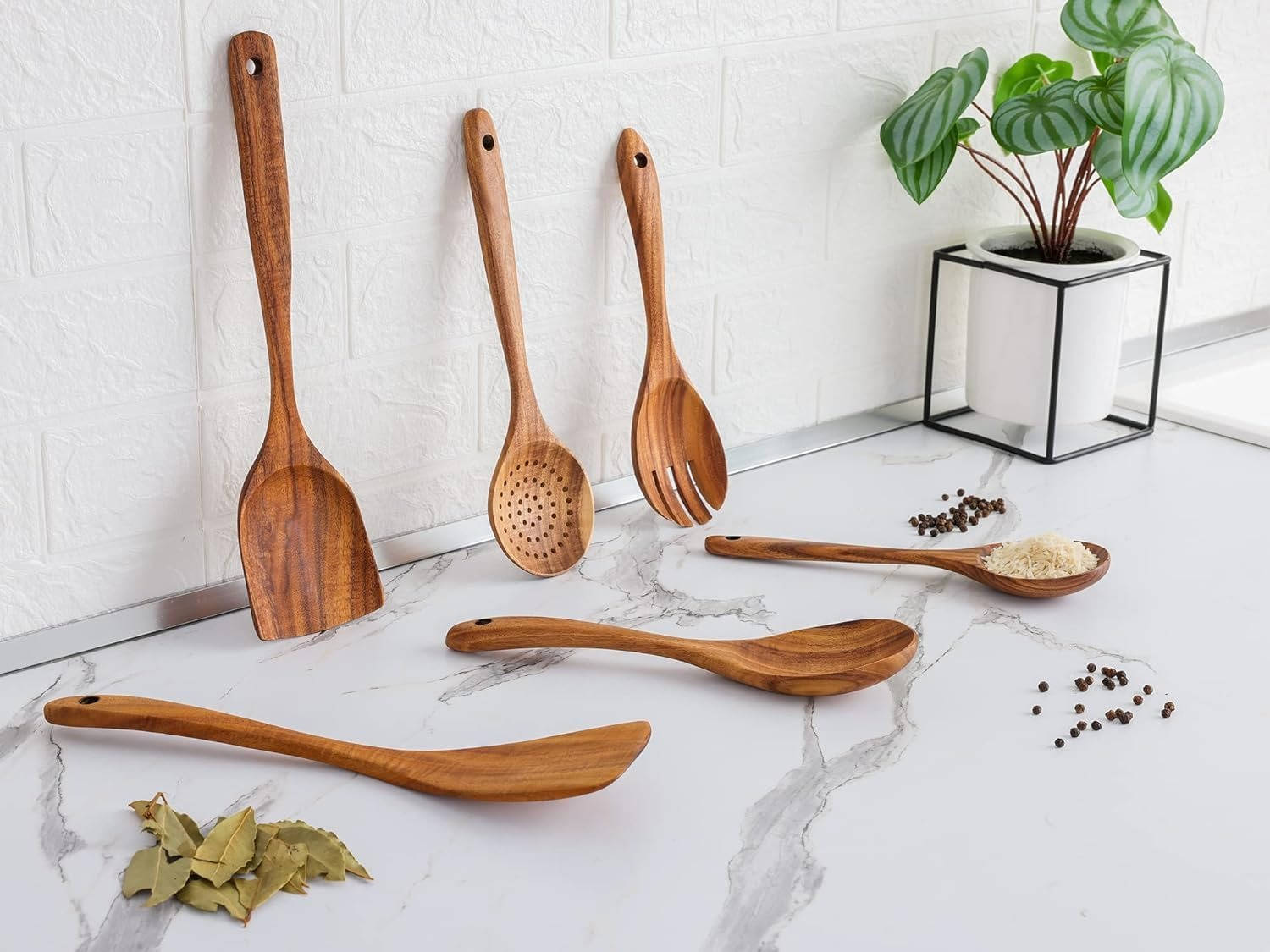 6-Piece Natural Wooden Utensils Set