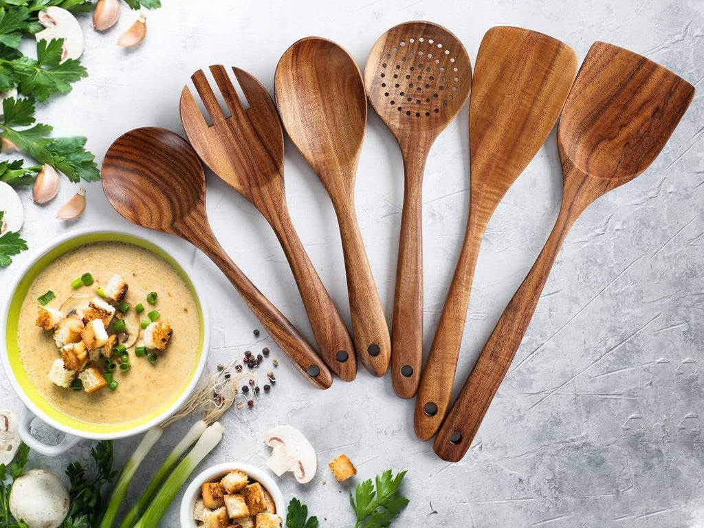 6-Piece Natural Wooden Utensils Set