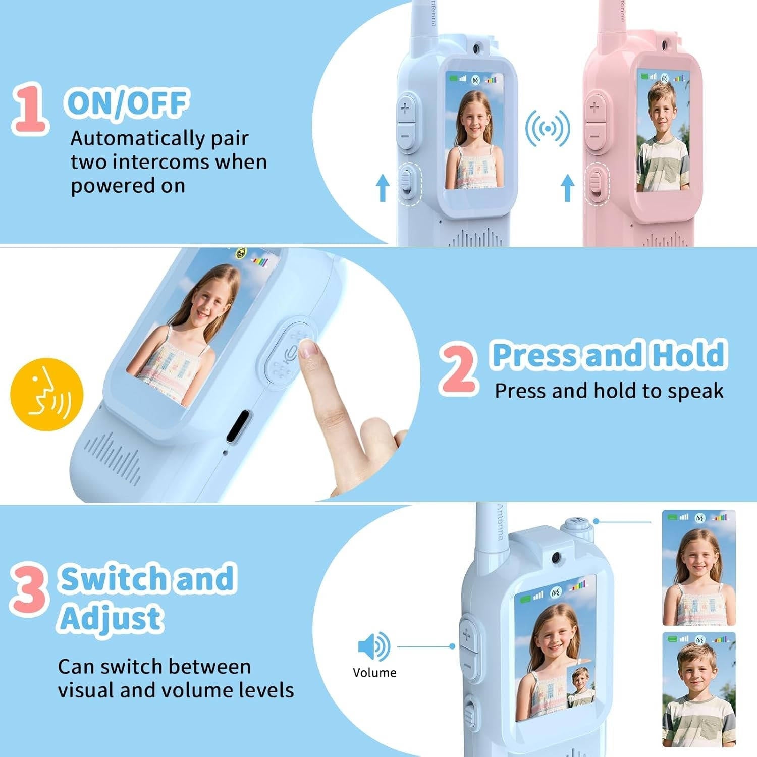 Kids Walkie Talkies 2-Pack, Voice & Chat