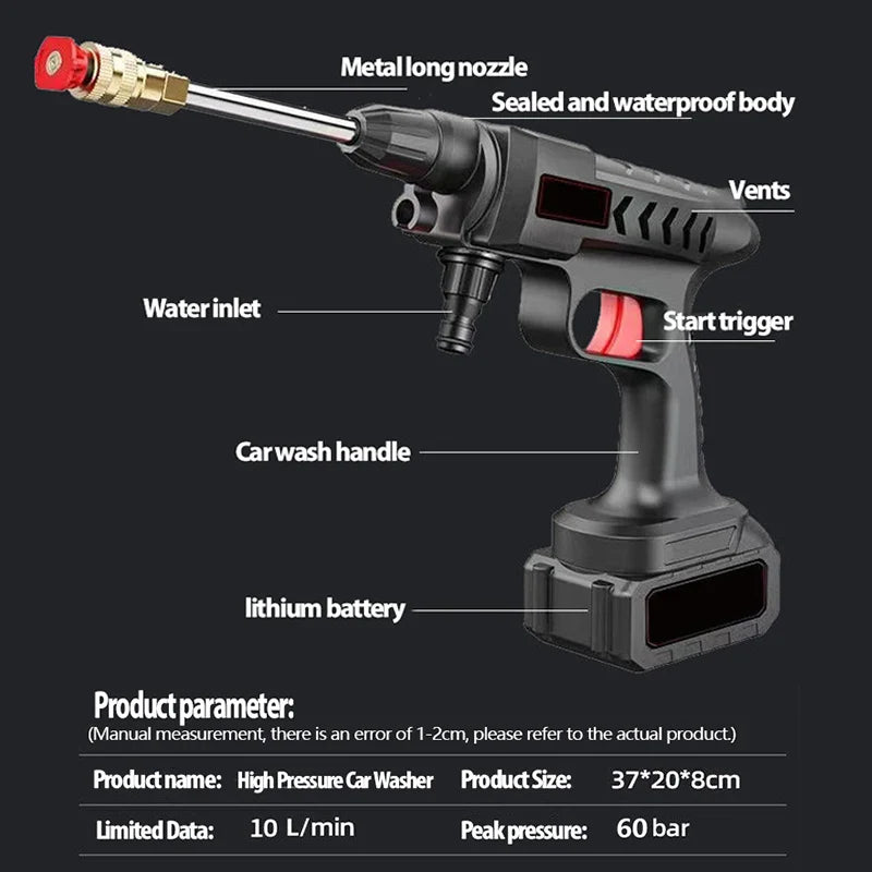 Cordless High-Pressure Car Wash Water Gun