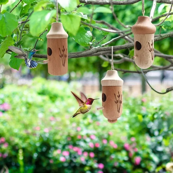 Wooden Hummingbird House Natural Garden Nest Box