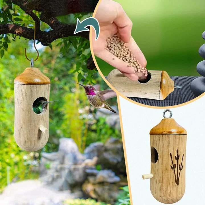 Wooden Hummingbird House Natural Garden Nest Box