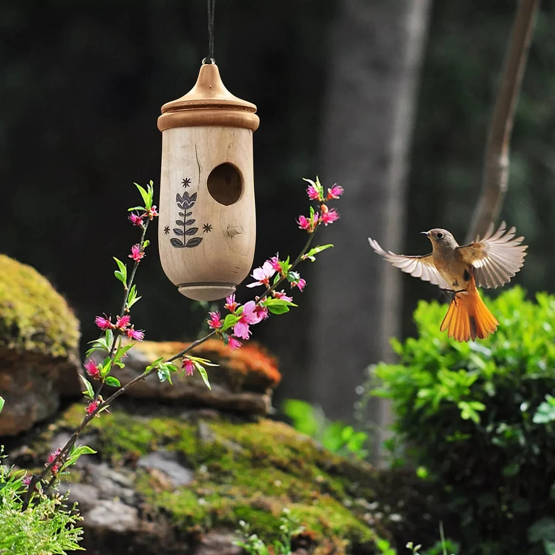Wooden Hummingbird House Natural Garden Nest Box