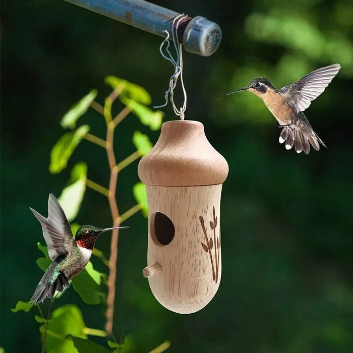 Wooden Hummingbird House Natural Garden Nest Box