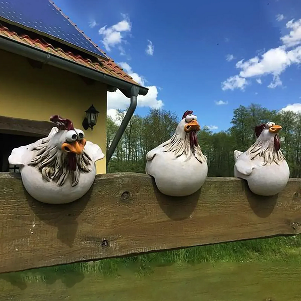 Funny Chicken Fence Decor Garden Statue